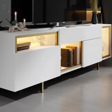 Denvar TV-bænk 180x55x32 cm - hvid/guld - Møbler - TV borde & mediemøbler - TV-borde
