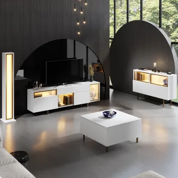 Denvar TV-bænk 180x55x32 cm - hvid/guld - Møbler - TV borde & mediemøbler - TV-borde