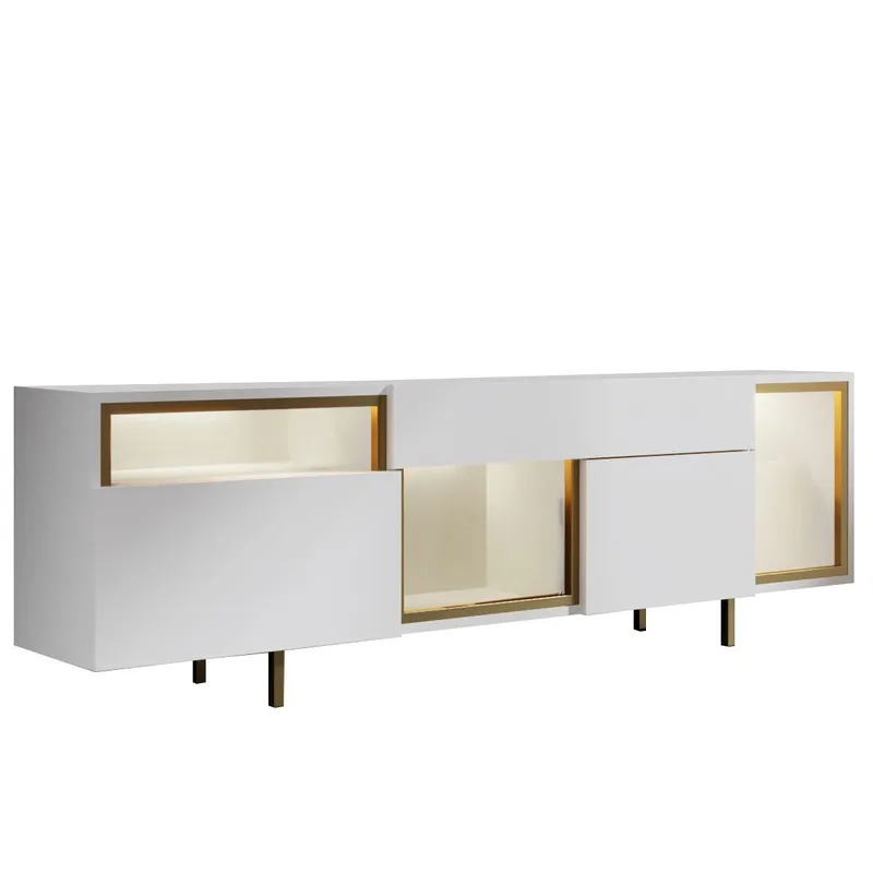 Denvar TV-bænk 180x55x32 cm, hvid/guld