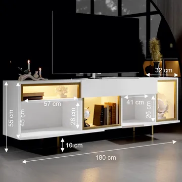 Denvar TV-bænk 180x55x32 cm - hvid/guld - Møbler - TV borde & mediemøbler - TV-borde