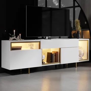 Denvar TV-bænk 180x55x32 cm - hvid/guld - Møbler - TV borde & mediemøbler - TV-borde