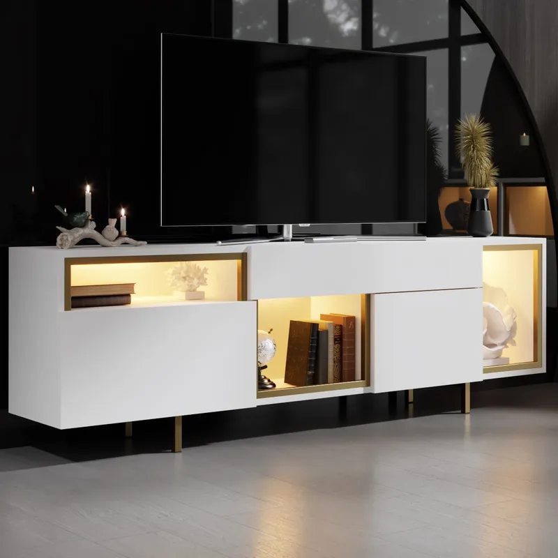 Denvar TV-bænk 180x55x32 cm - hvid/guld - Møbler - TV borde & mediemøbler - TV-borde