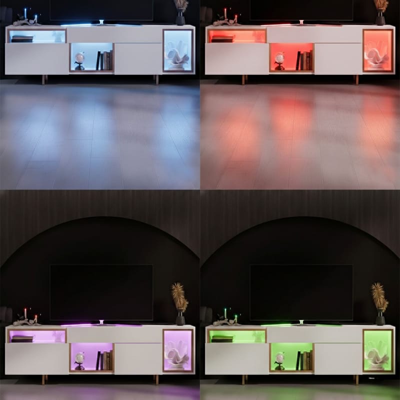 Denvar TV-bænk 180x55x32 cm - hvid/guld - Møbler - TV borde & mediemøbler - TV-borde
