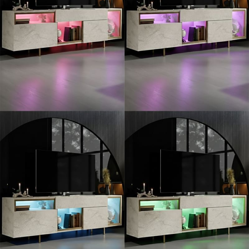 Denvar TV-bænk 180x55x32 cm - travertin og guld - Møbler - TV borde & mediemøbler - TV-borde