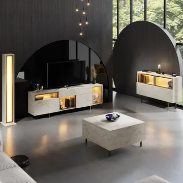 Denvar TV-bænk 180x55x32 cm - travertin og guld - Møbler - TV borde & mediemøbler - TV-borde