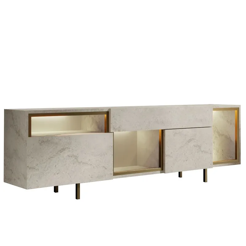 Denvar TV-bænk 180x55x32 cm - travertin og guld - Møbler - TV borde & mediemøbler - TV-borde