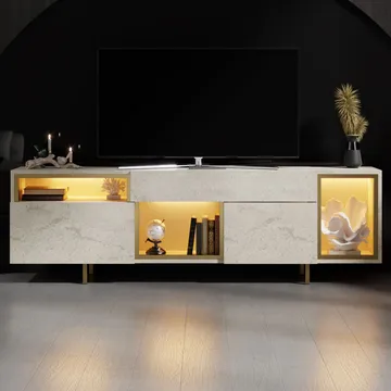 Denvar TV-bænk 180x55x32 cm - travertin og guld - Møbler - TV borde & mediemøbler - TV-borde