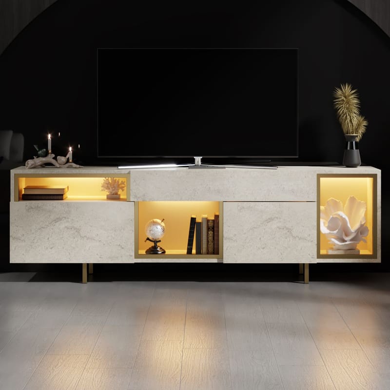 Denvar TV-bænk 180x55x32 cm - travertin og guld - Møbler - TV borde & mediemøbler - TV-borde