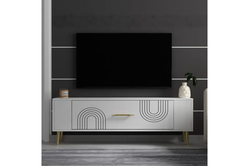 Deyric TV-bænk 120 cm - Hvid/Guld - Møbler - TV borde & mediemøbler - TV-borde