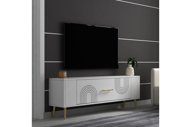 Deyric TV-bænk 120 cm - Hvid/Guld - Møbler - TV borde & mediemøbler - TV-borde