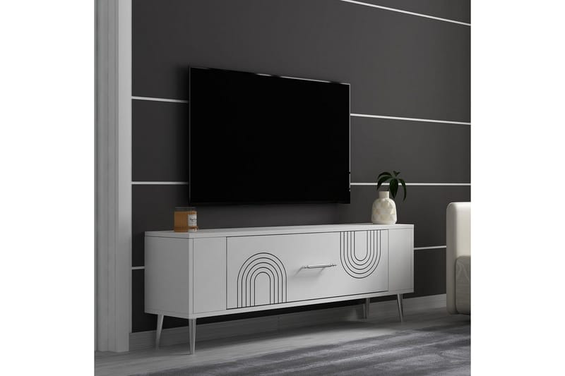 Deyric TV-bænk 120 cm - Hvid/Sølv - Møbler - TV borde & mediemøbler - TV-borde