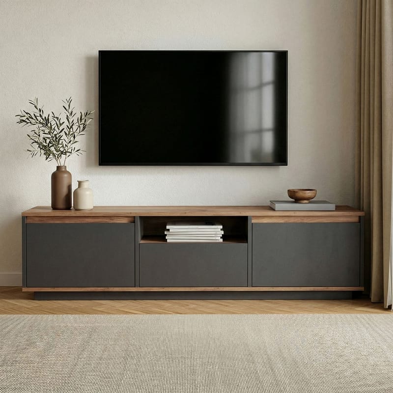 Domar TV-bænk 160 cm - Antracit, Atlantic pine - Møbler - TV borde & mediemøbler - TV-borde