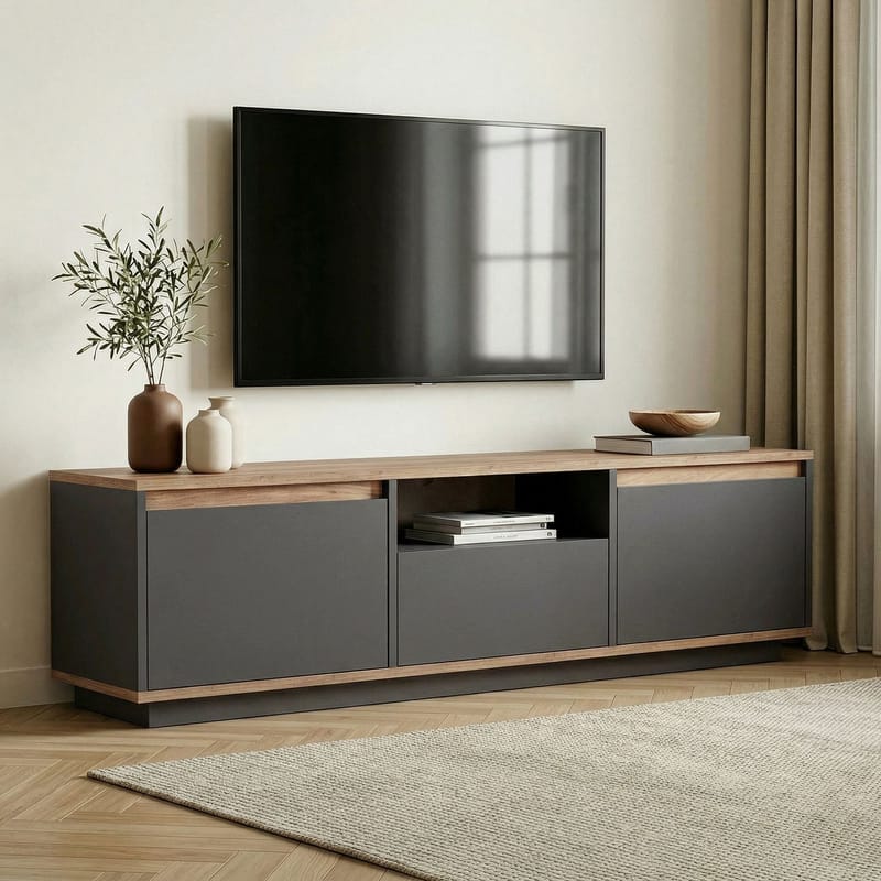 Domar TV-bænk 160 cm - Antracit, Atlantic pine - Møbler - TV borde & mediemøbler - TV-borde