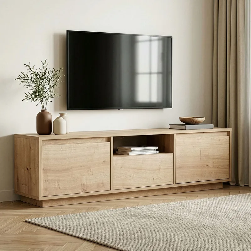 Domar TV-bord 160 cm med Opbevaring, Træ- og Egetræsudseende - Brun - Møbler - TV borde & mediemøbler - TV-borde