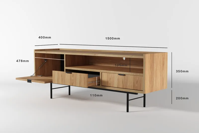 Dravo TV-bord 150 cm - Naturlig hickory - Møbler - TV borde & mediemøbler - TV-borde