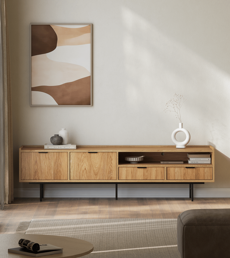 Dravo TV-bord 200 cm - Naturlig hickory - Møbler - TV borde & mediemøbler - TV-borde