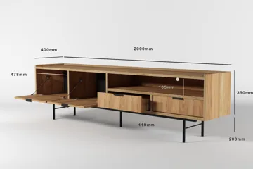 Dravo TV-bord 200 cm - Naturlig hickory - Møbler - TV borde & mediemøbler - TV-borde