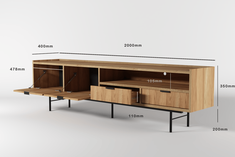 Dravo TV-bord 200 cm - Naturlig hickory - Møbler - TV borde & mediemøbler - TV-borde