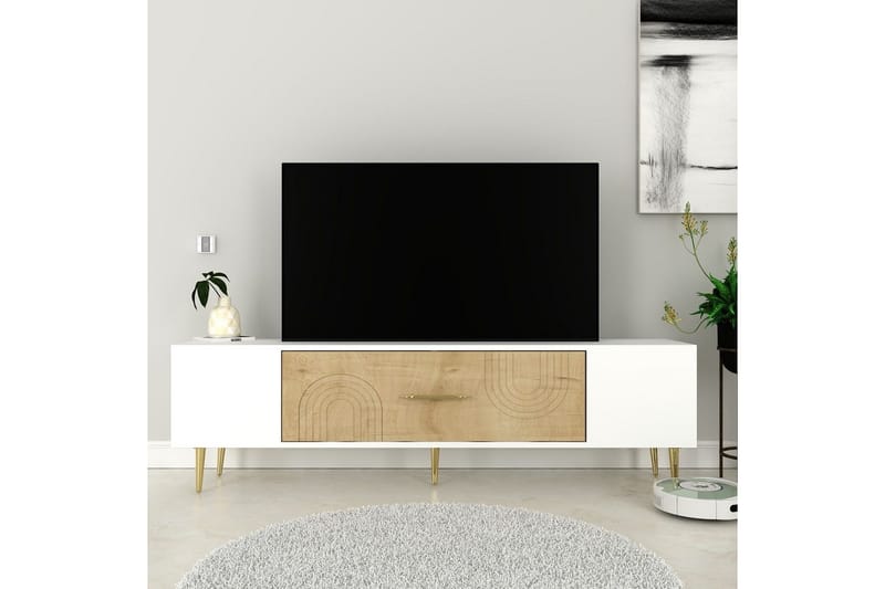 Drova TV-bænk 150 cm - Eg/Hvid/Guld - Møbler - TV borde & mediemøbler - TV-borde