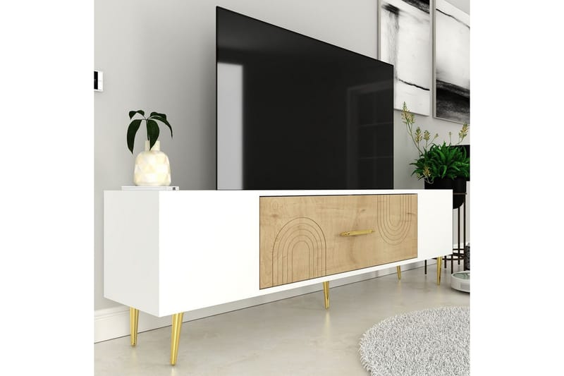 Drova TV-bænk 150 cm - Eg/Hvid/Guld - Møbler - TV borde & mediemøbler - TV-borde