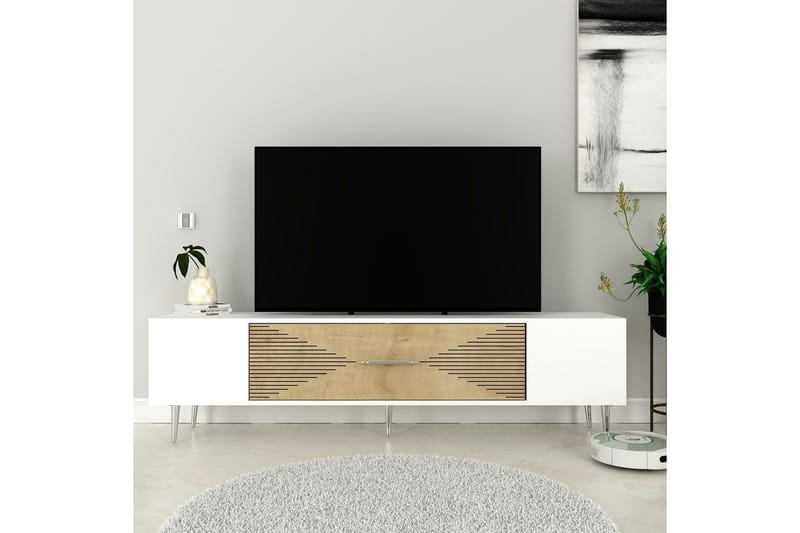 Drova TV-bænk 150 cm - Eg/Hvid/Sølv - Møbler - TV borde & mediemøbler - TV-borde