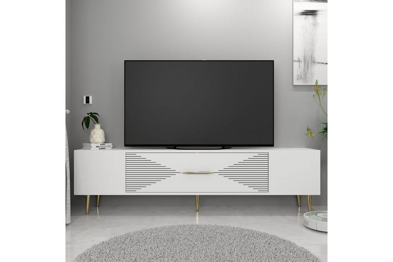 Drova TV-bænk 150 cm - Hvid/Guld - Møbler - TV borde & mediemøbler - TV-borde