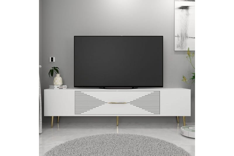 Drova TV-bænk 150 cm - Hvid/Guld - Møbler - TV borde & mediemøbler - TV-borde