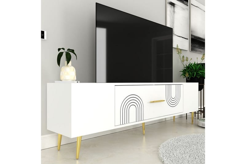 Drova TV-bænk 150 cm - Hvid/Guld - Møbler - TV borde & mediemøbler - TV-borde