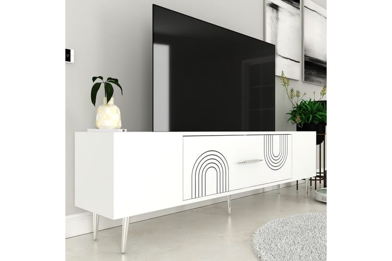 Drova TV-bænk 150 cm - Hvid/Sølv - Møbler - TV borde & mediemøbler - TV-borde