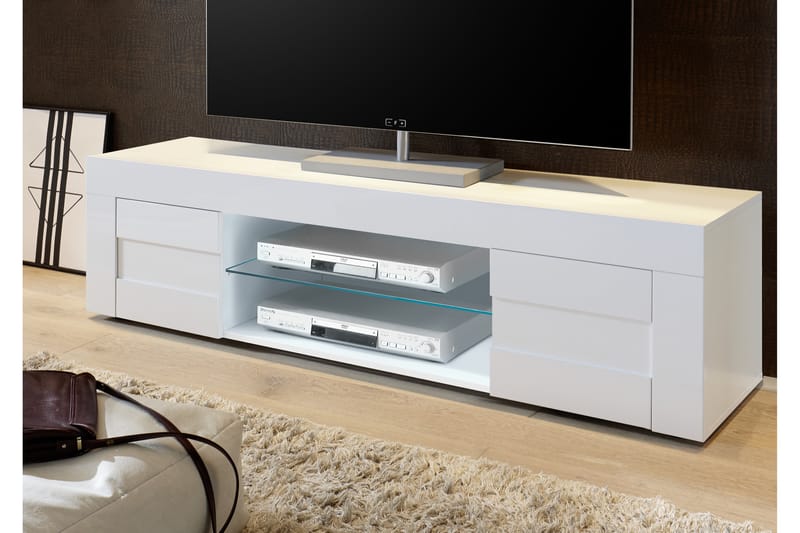 Easy TV-bord 180 cm - Hvid Højglanslak/Beton - TV-borde