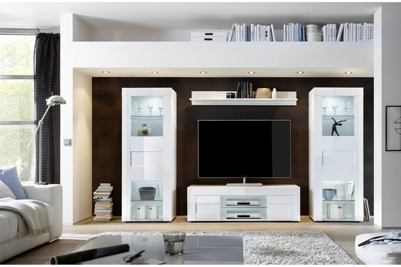 Easy TV-bord 180 cm - Hvid Højglanslak/Beton - TV-borde