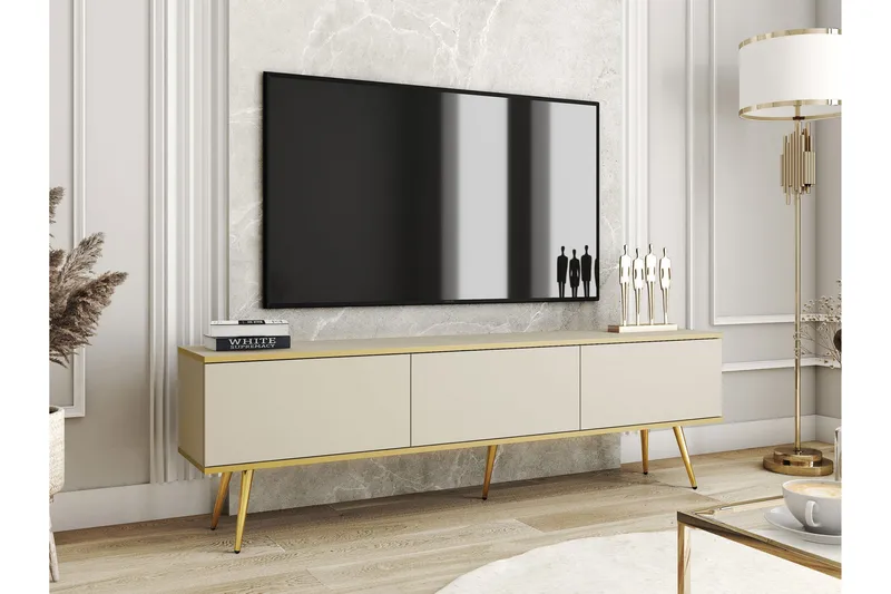 Edson TV-benk 175 cm - Beige/Guld - Møbler - TV borde & mediemøbler - TV-borde