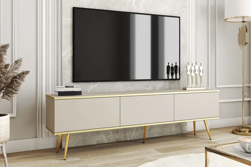 Edson TV-benk 175 cm - Beige/Guld - Møbler - TV borde & mediemøbler - TV-borde