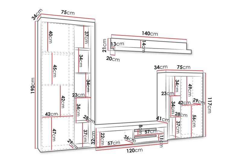 Eirwen TV-møbelsæt - Hvid - Møbler - TV borde & mediemøbler - Tv-møbelsæt