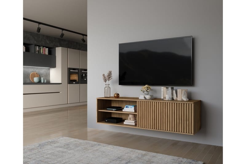 Entsian Vægophængt Tv-bænk 40 cm med Opbevaring i Eg - Brun - Møbler - TV borde & mediemøbler - TV-borde