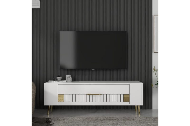 Estel TV-bænk 120 cm - Hvid/Guld - Møbler - TV borde & mediemøbler - TV-borde