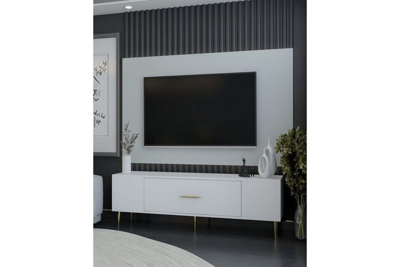 Feynor TV-bænk 150 cm - Hvid/Guld - Møbler - TV borde & mediemøbler - TV-borde