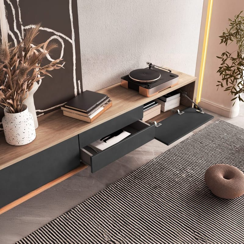 Flydende TV-stander Frida 2 Klapper med 2 Skuffer Op - Antracit - Møbler - TV borde & mediemøbler - TV-borde