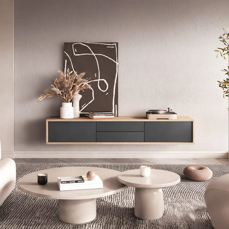 Flydende TV-stander Frida 2 Klapper med 2 Skuffer Op - Antracit - Møbler - TV borde & mediemøbler - TV-borde