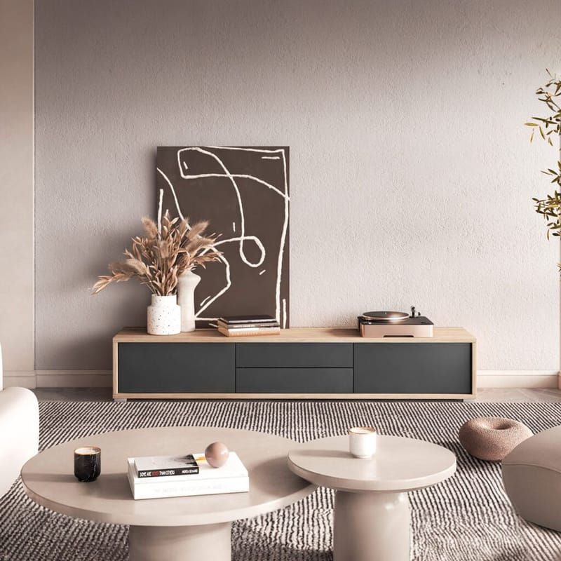 Flydende TV-stander Frida 2 Klapper med 2 Skuffer Op - Antracit - Møbler - TV borde & mediemøbler - TV-borde