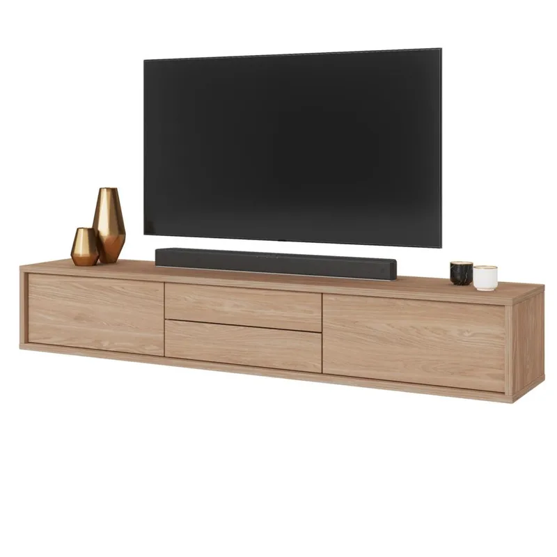 Flydende TV-stander Frida 2 Klapper med 2 Skuffer Op - Oliebehandlet eg - Møbler - TV borde & mediemøbler - TV-borde