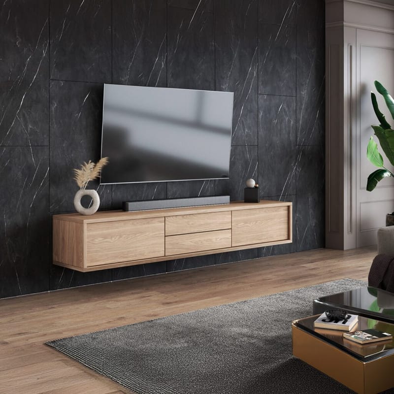 Flydende TV-stander Frida 2 Klapper med 2 Skuffer Op - Oliebehandlet eg - Møbler - TV borde & mediemøbler - TV-borde