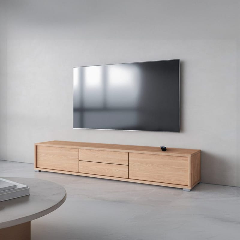 Flydende TV-stander Frida 2 Klapper med 2 Skuffer Op - Oliebehandlet eg - Møbler - TV borde & mediemøbler - TV-borde