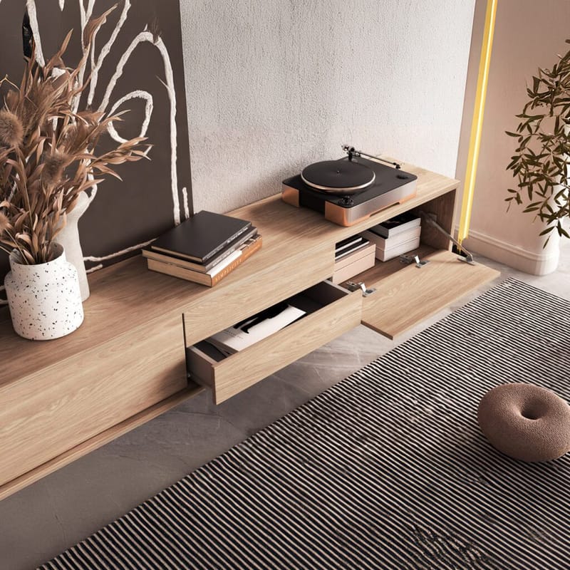 Flydende TV-stander Frida 2 Klapper med 2 Skuffer Op - Oliebehandlet eg - Møbler - TV borde & mediemøbler - TV-borde