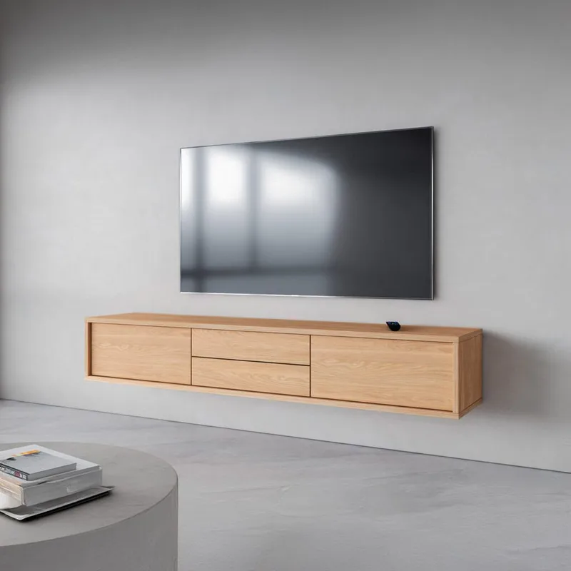 Flydende TV-stander Frida 2 Klapper med 2 Skuffer Op - Oliebehandlet eg - Møbler - TV borde & mediemøbler - TV-borde