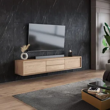 Flydende TV-stander Frida 2 Klapper med 2 Skuffer Op - Oliebehandlet eg - Møbler - TV borde & mediemøbler - TV-borde