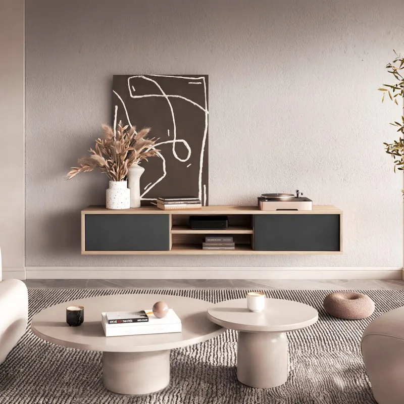 Flydende TV-stander Frida 2 Klapper Op - Antracit - Møbler - TV borde & mediemøbler - TV-borde