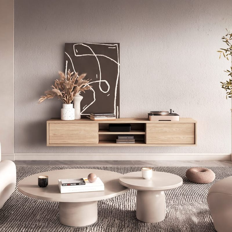 Flydende TV-stander Frida 2 Klapper Op - Oliebehandlet eg - Møbler - TV borde & mediemøbler - TV-borde