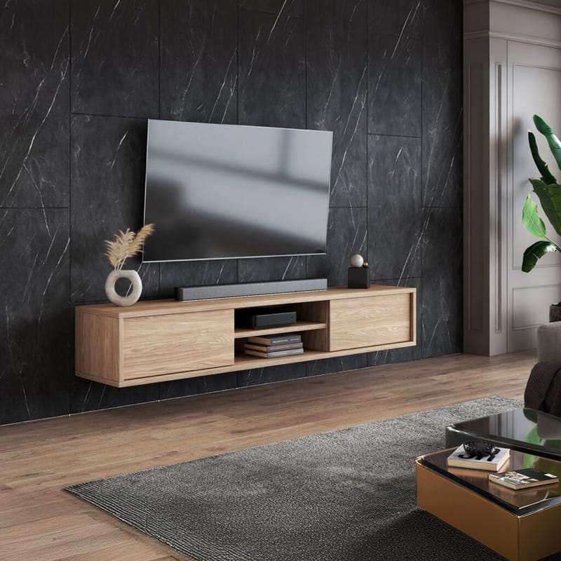 Flydende TV-stander Frida 2 Klapper Op - Oliebehandlet eg - Møbler - TV borde & mediemøbler - TV-borde