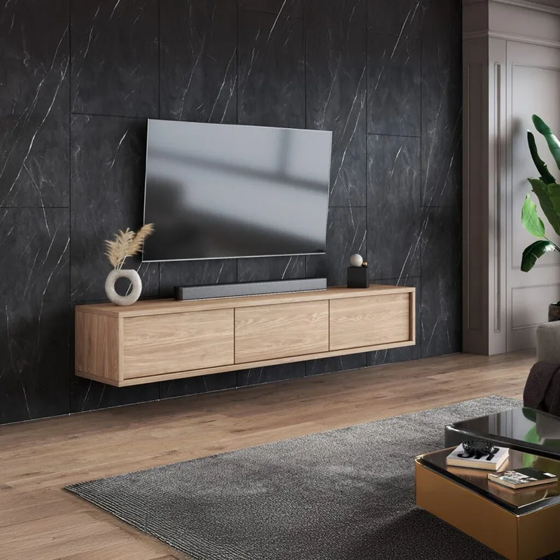 Flydende TV-stander Frida 3 Klapper Op - Oliebehandlet eg - Møbler - TV borde & mediemøbler - TV-borde